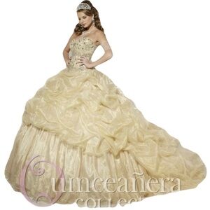 NWT Strapless Heavily Beaded Champagne Quinceañera Collection BallGown Size 10